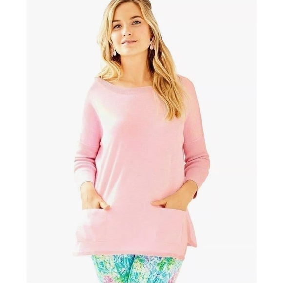 Lilly Pulitzer Sweaters - LILLY PULITZER Pink Heather Silver Thread with Pockets “Cobo Sweater”
